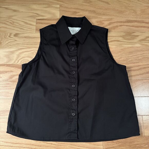 THE SHIRT Rochelle Behrens Sleeveless Button Down Black Boxy Cropped Size M - Picture 11 of 12